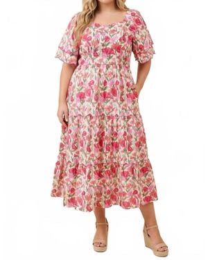 Hayden LA Jasmine Floral Tulip Sleeve Dress - Red