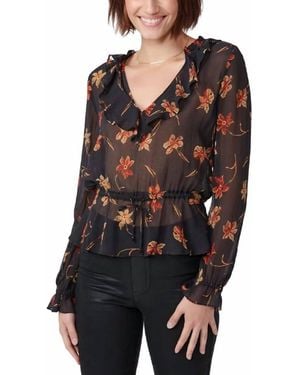 PAIGE Nathalie Floral Silk Popover Blouse - Black
