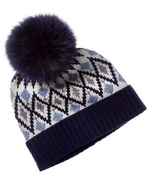 Sofiacashmere Lurex Fairisle Wool & Cashmere-Blend Hat - Blue
