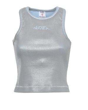 CASABLANCA Embroidered Logo Cotton Tank Top - Gray