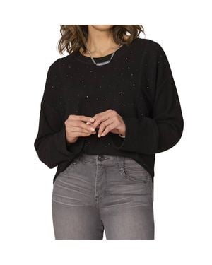 Democracy Rhinestone Detail Hi-Low Petite Knit Top - Black