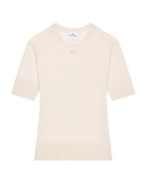 Courreges Short-Sleeved Top With Ribbed Detailing - White