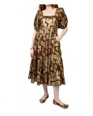 Sister Mary Metallic Rose Midi Dress - Natural