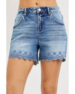 Risen Scalloped Denim Shorts - Blue