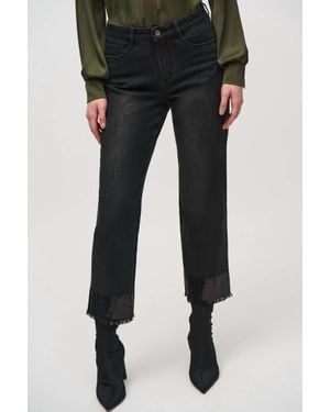 Joseph Ribkoff Straight Crop Denim Pants With Sequin Trim - Black