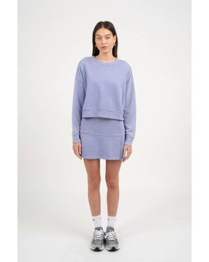 Elle Grey Flare Crewneck Top And Elastic Waist Skirt Set - Blue
