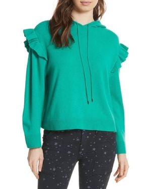 Joie Cashmere & Wool Ruffle Hooded Sweater - Green