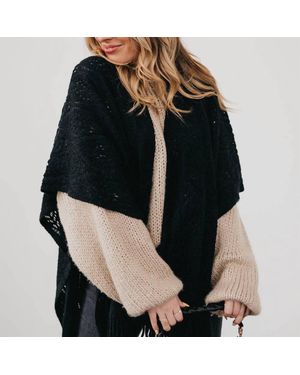 Pretty Simple Prince Paisley Knit Shawl Wrap - Black