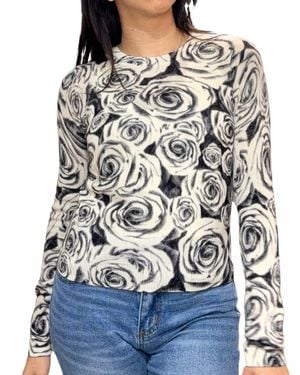 Autumn Cashmere Rose Print Crew Sweater - Gray