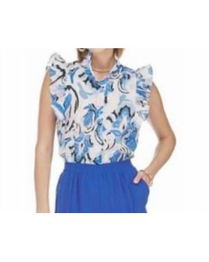 J joy Ruffles Button Front Blouse - Blue