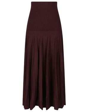 Rabanne High Waisted Pleated Burgundy Skirt - Purple