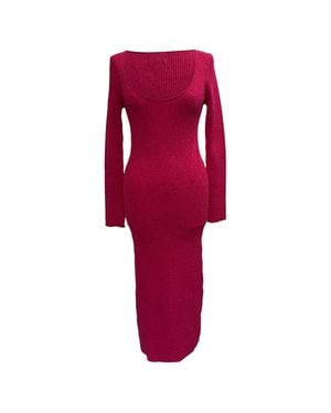 Ganni Marled Ribbed-Knit Midi Dress - Red