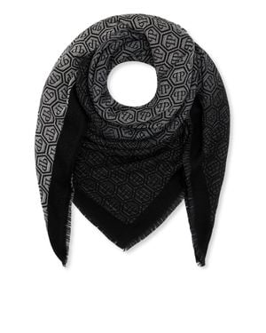 Philipp Plein Woolen Shawl Monogram - Black
