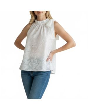 Tru Luxe Sleeveless Eyelet Top - White