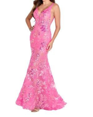 Ellie Wilde Floral Sequin Fit And Flare Prom Dress - Pink
