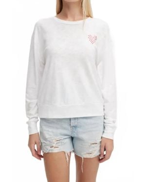 Chrldr Foil Hearts Long Sleeve Boatneck Top - White