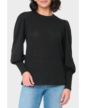 Gibsonlook Long Puff Sleeve Crew Neck Lurex Knit Top - Black
