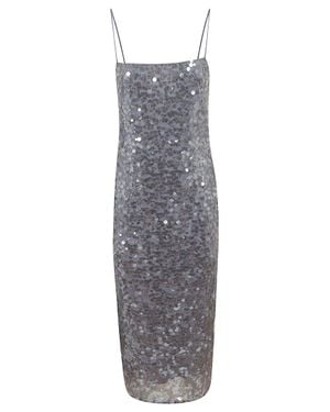 Ralph Lauren Sequin Midi Slip Dress With Spaghetti Straps - Gray