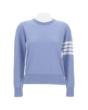 Thom Browne Relaxed Fit Pullover With 4-Bar Stripe Details - Blue