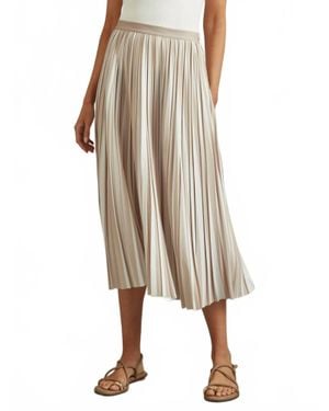 Reiss Lexie Striped Pleated Midi Skirt - Natural