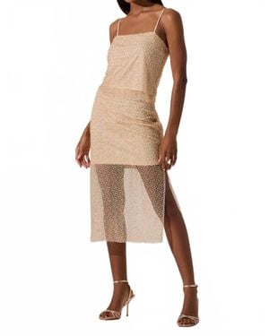 Astr Messina Beaded Pearl Midi Illusion Skirt - Natural
