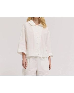 GRADE & GATHER Ruffle Detail Collared Blouse - White