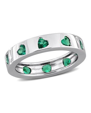 Mimi & Max 1 1/3Ct Tgw Created Emerald Heart Eternity Ring - Green