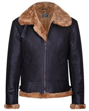 Infinity Leather Pilot B3 Flying Shearling Sheepskin Bomber Aviator Jacket - Blue