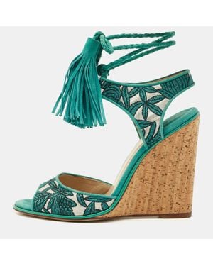 Paul Andrew Fabric And Suede Ankle Tassel Tie Wedge Sandals - Green