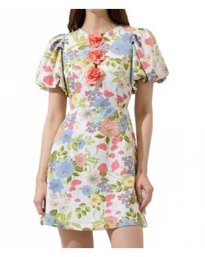 Sugarlips Esther Floral Rosette Bubble Sleeve Mini Dress - White