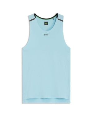 BOSS Active Mesh-Jersey Tank Top With Decorative Reflective Details - Blue
