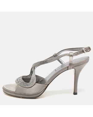 Loriblu Satin Crystal Embellished Ankle Strap Sandals - Gray