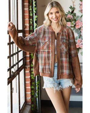 Oli & Hali Washed Media Plaid Zip Front Jacket - Multicolor