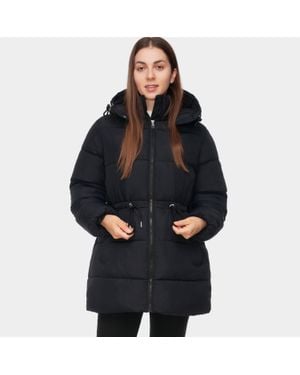Rokka&Rolla Cinched Waist Puffer Coat Wind Guard Winter Jacket - Black