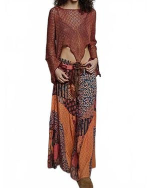 Pol Vintage Patchwork Wide Leg Pants With Pockets - Brown