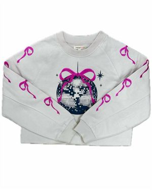 Paper Flower Girl's Embroidered Bows & Disco Ball Sweatshirt - Gray