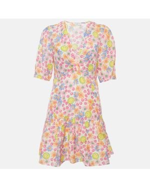 Sandro X Smiley Multicolor Floral Print Linen Blend Mini Dress - Pink