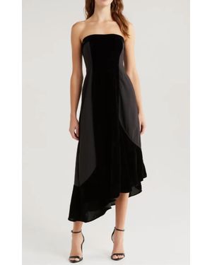 Du Paradis Geneva Mixed Media Strapless Asymmetric Midi Dress - Black