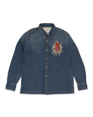 Lanvin Embroidered Denim Button-Down Shirt - Blue