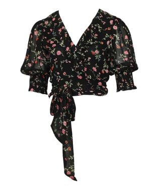 Ganni Floral Chiffon Wrap Blouse - Black