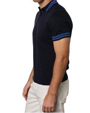 Velvet By Graham & Spencer Linen Striped Collar Polo Shirt - Blue