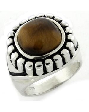 Fashnzfab High-Polished 925 Sterling Ring With Synthetic Tiger Eye - Brown