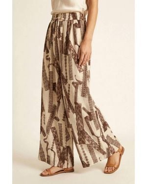 Q2 Wide Leg Printed Palazzo Pants - Natural