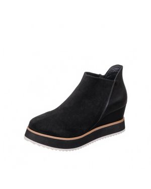 Antelope Elastic Side Panel Suede Wedge Ankle Booties - Black