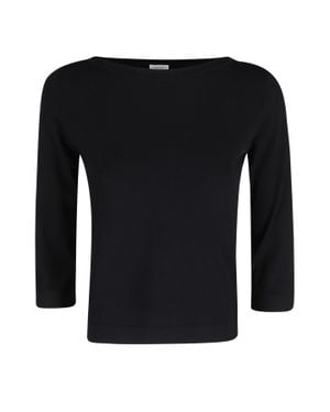 Roberto Collina Boat-Neck Three-Quarter Sleeve Viscose Sweater - Black