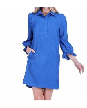 J joy Placket Collar Dress - Blue