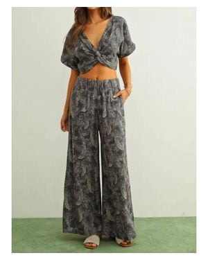 Miou Muse Leaf Print Faded Effect Pants - Green