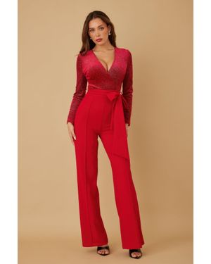 TRUEDAMES Velvet Top Fashion Jumpsuit - Red