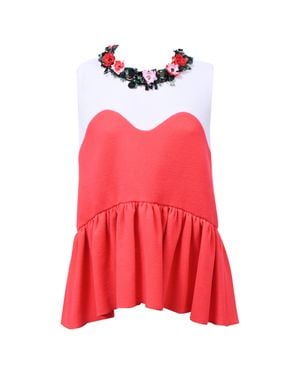 MSGM Floral Embellished Collar Peplum Vest Top - Red