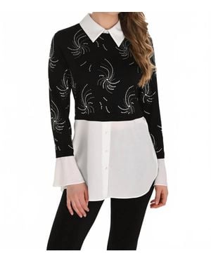 FRANK LYMAN Ayla Abstract Jewel Embellished Tunic Blouse - Black